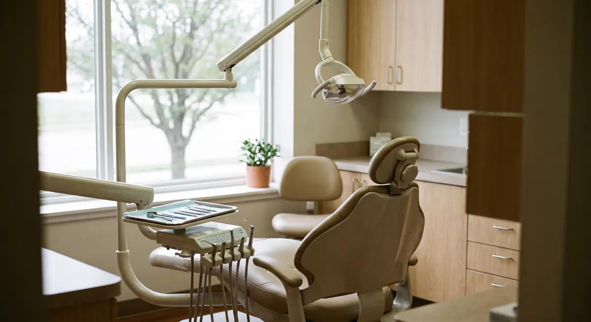 Empty dental chair in an operatory — a 24/7 dental office answering service triages after-hours emergencies so chairs don't stay empty
