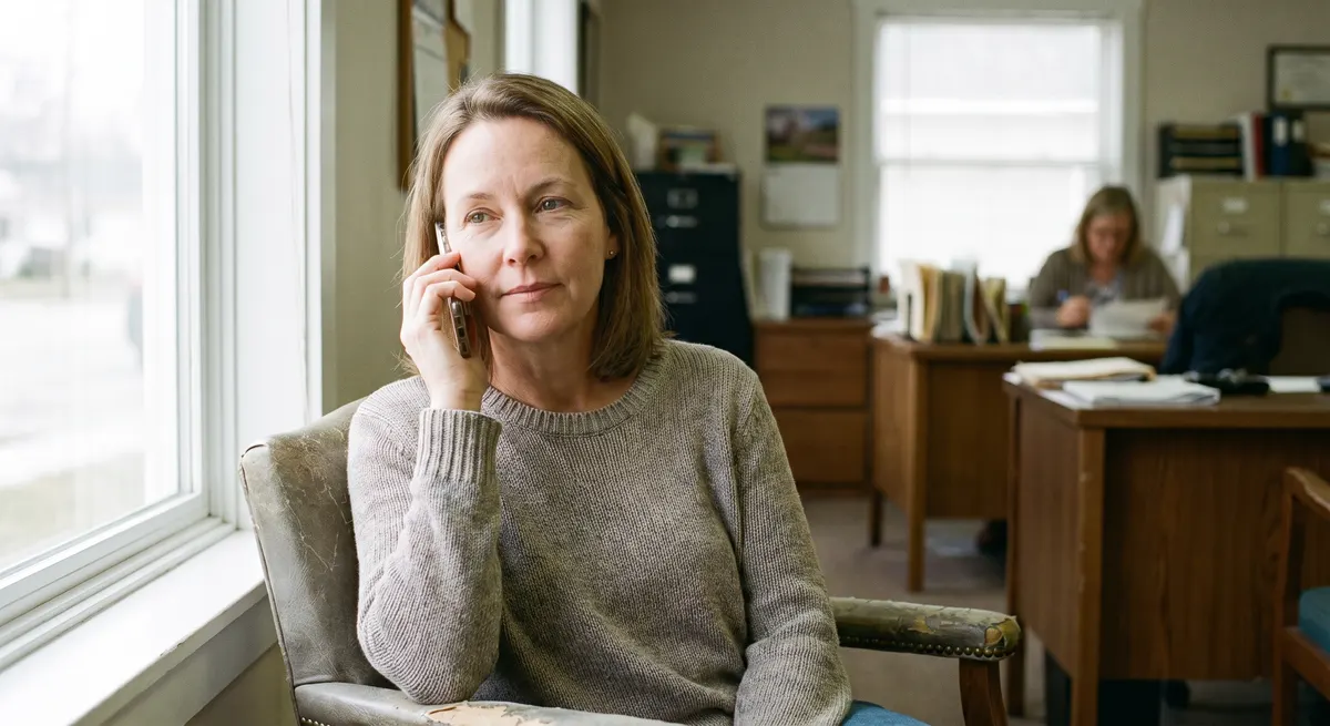 Insurance agent taking a client call in the agency office — Rinqly's insurance agency answering service answers when your team is with other clients