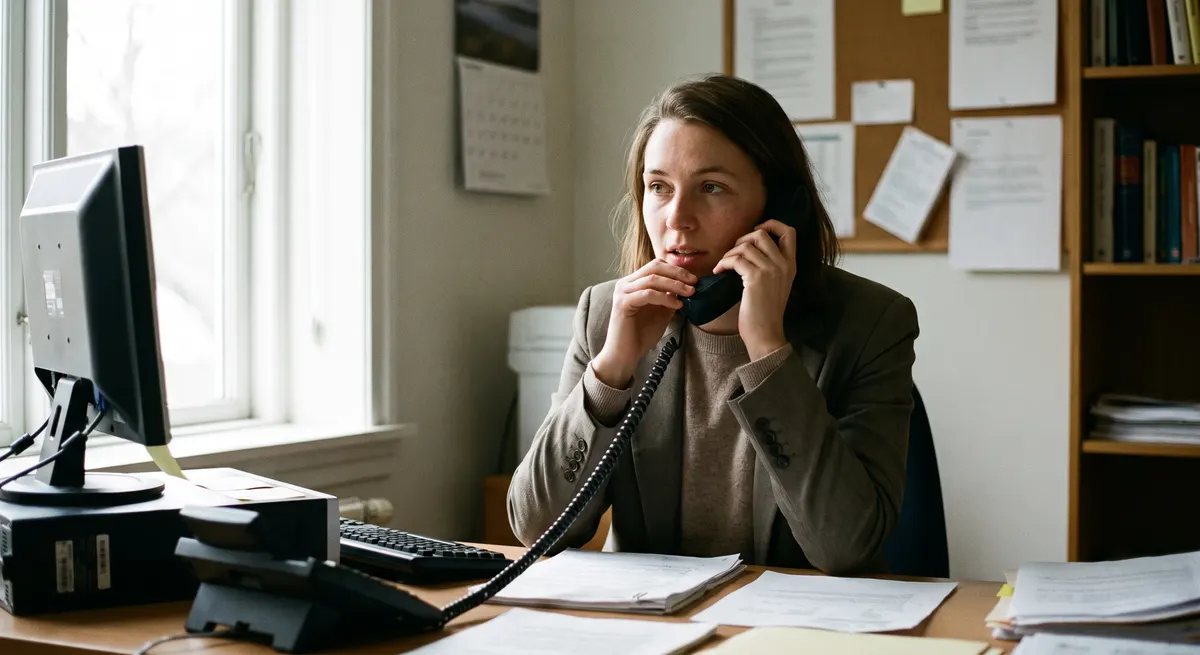 Property manager on the phone logging a maintenance request — an answering service for property management companies captures details around the clock