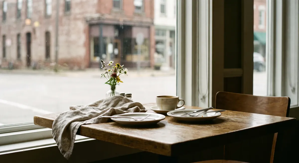 Set table by the window ready for the next guests — Rinqly handles restaurant reservation booking 24/7 so no table sits empty