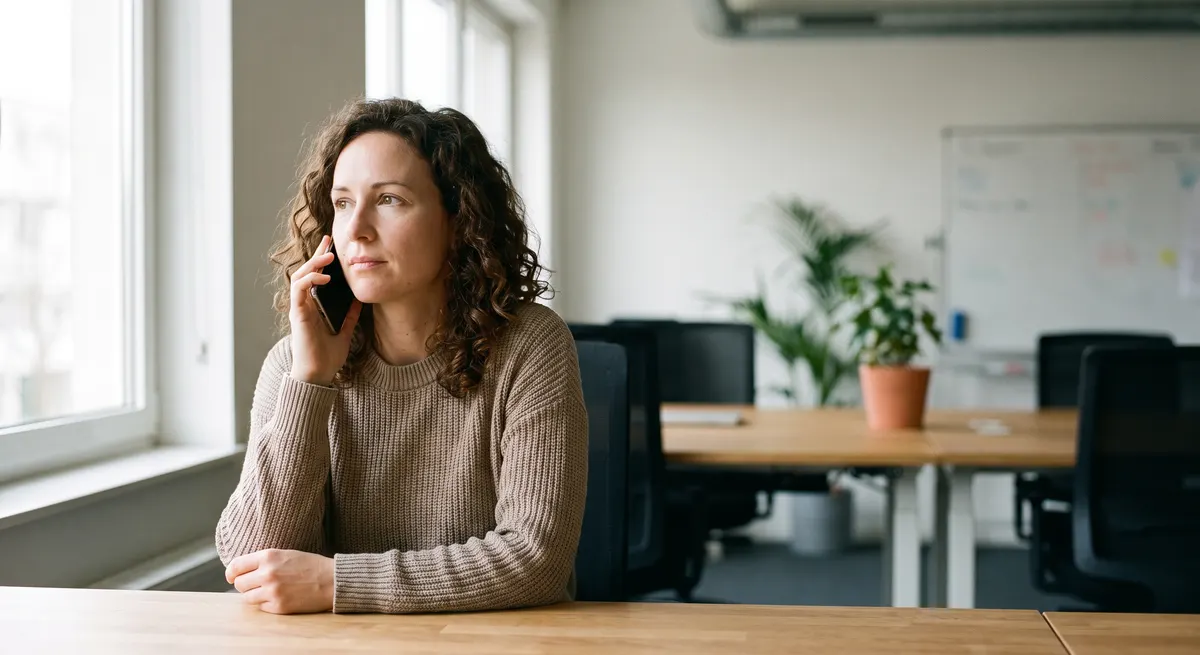Solar company rep taking a call at the office — a solar answering service that captures every inbound lead the sales team can't reach